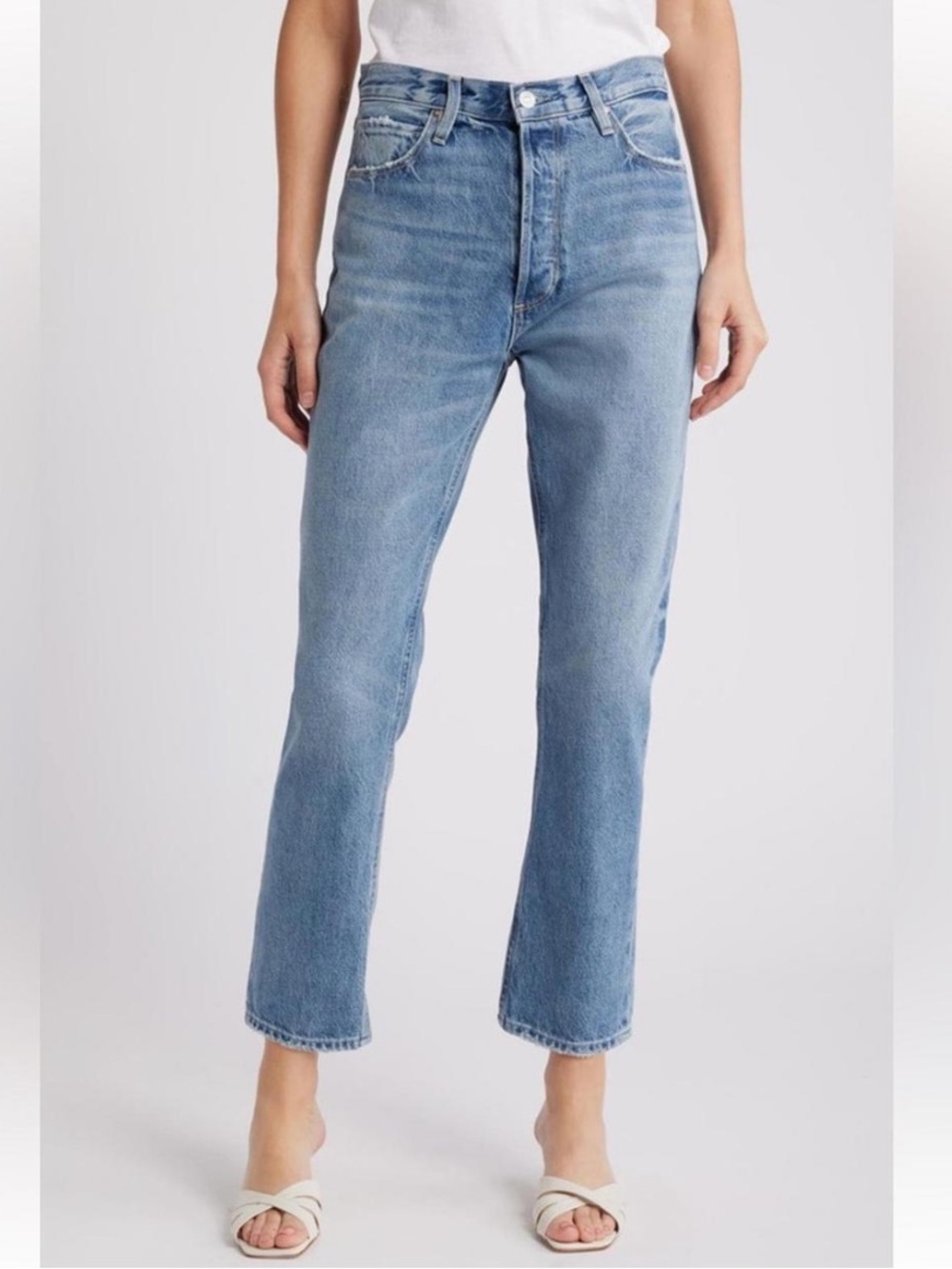 PAIGE Billy High Waist Crop Straight Leg Jeans Costar Blue Size 27